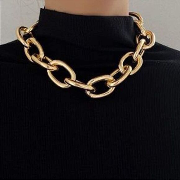 NEW Gold Chain Large Link Choker Necklace - Picture 4 of 8